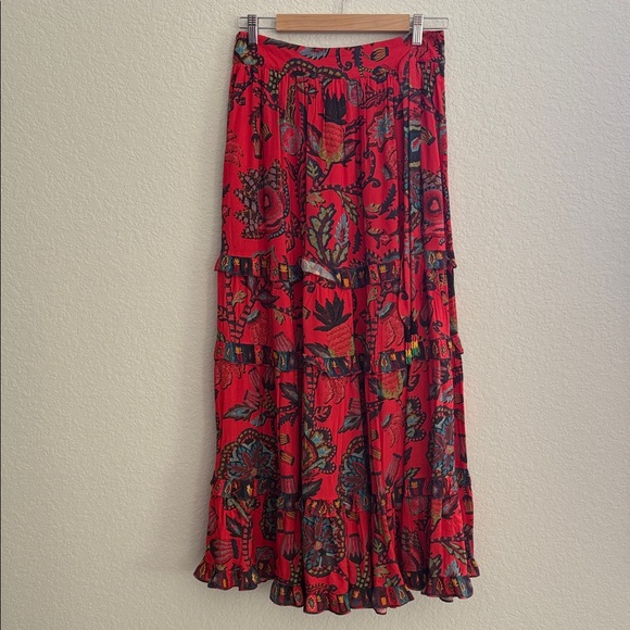 NWT!!! FARM Rio Floral Red Maxi Tiered Skirt Size M - Picture 2 of 13
